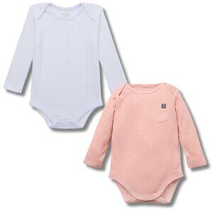 Baby Girls Pink & White Long Sleeve Bodysuits - Size 12M - NWT